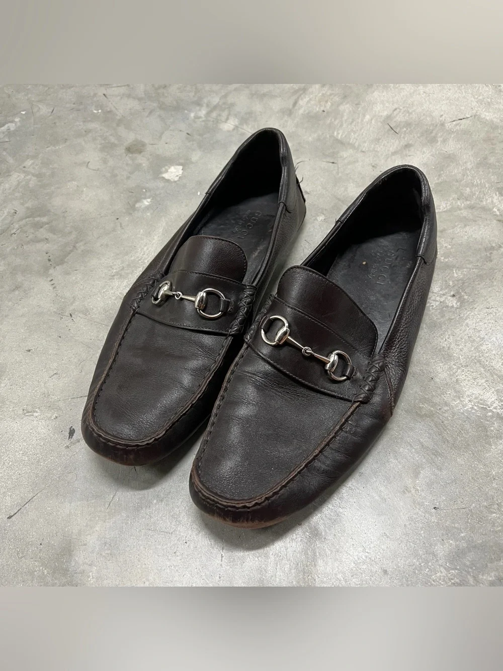 Vintage Brown Leather Gucci Loafer Shoes Male Size 13